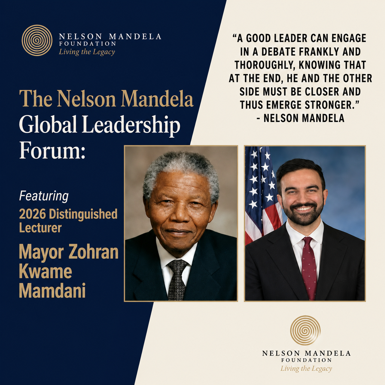THE NELSON MANDELA GLOBAL LEADERSHIP FORUM 2026 Featuring Distinguished Lecturer: Mayor Zohran Kwame Mamdani poster image