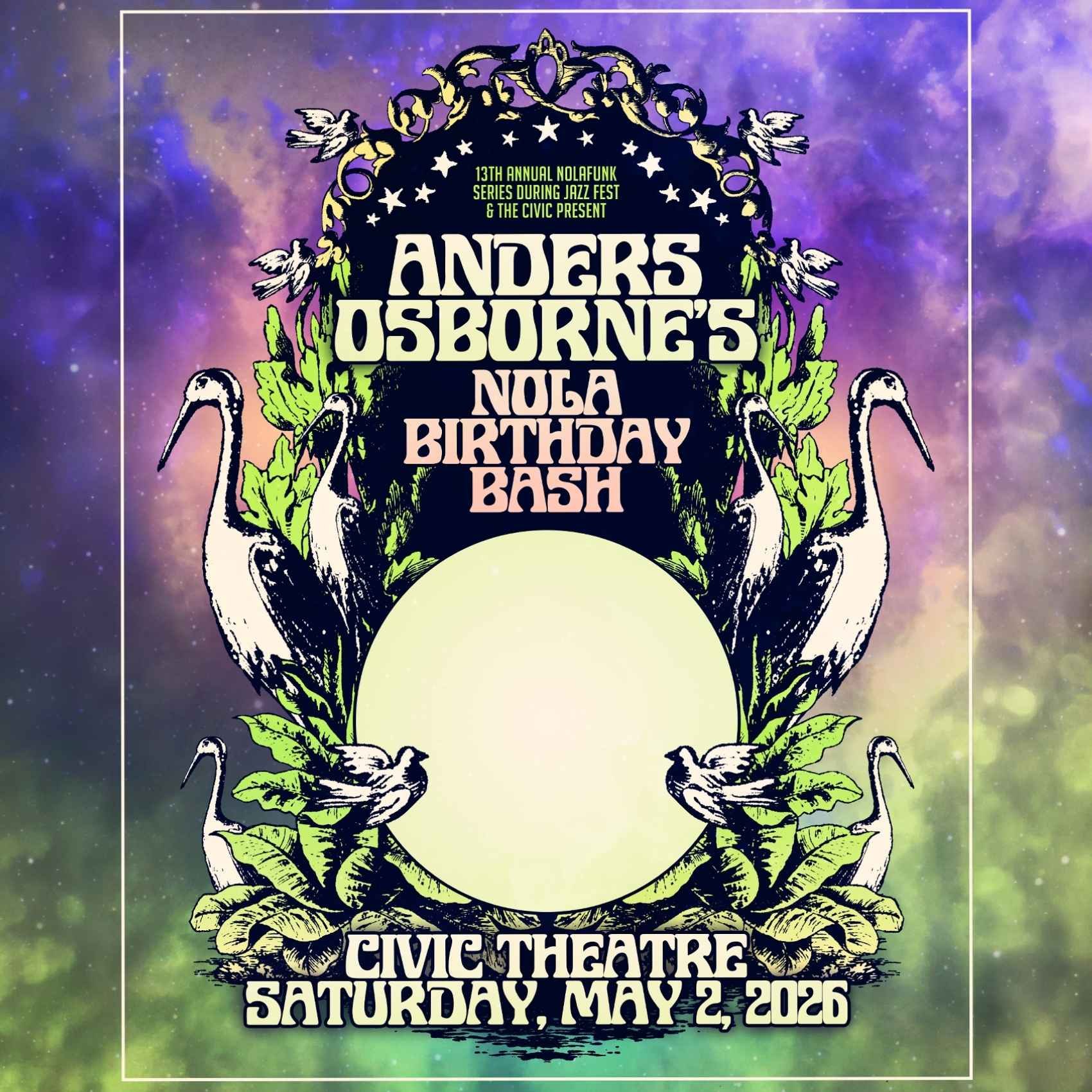 Anders Osborne’s NOLA Birthday Bash w/ Special Guests Dave Malone, Jackie Greene, Lindsay Lou, Special Surprise Guest, and more Plus Rebirth Brass Band poster image