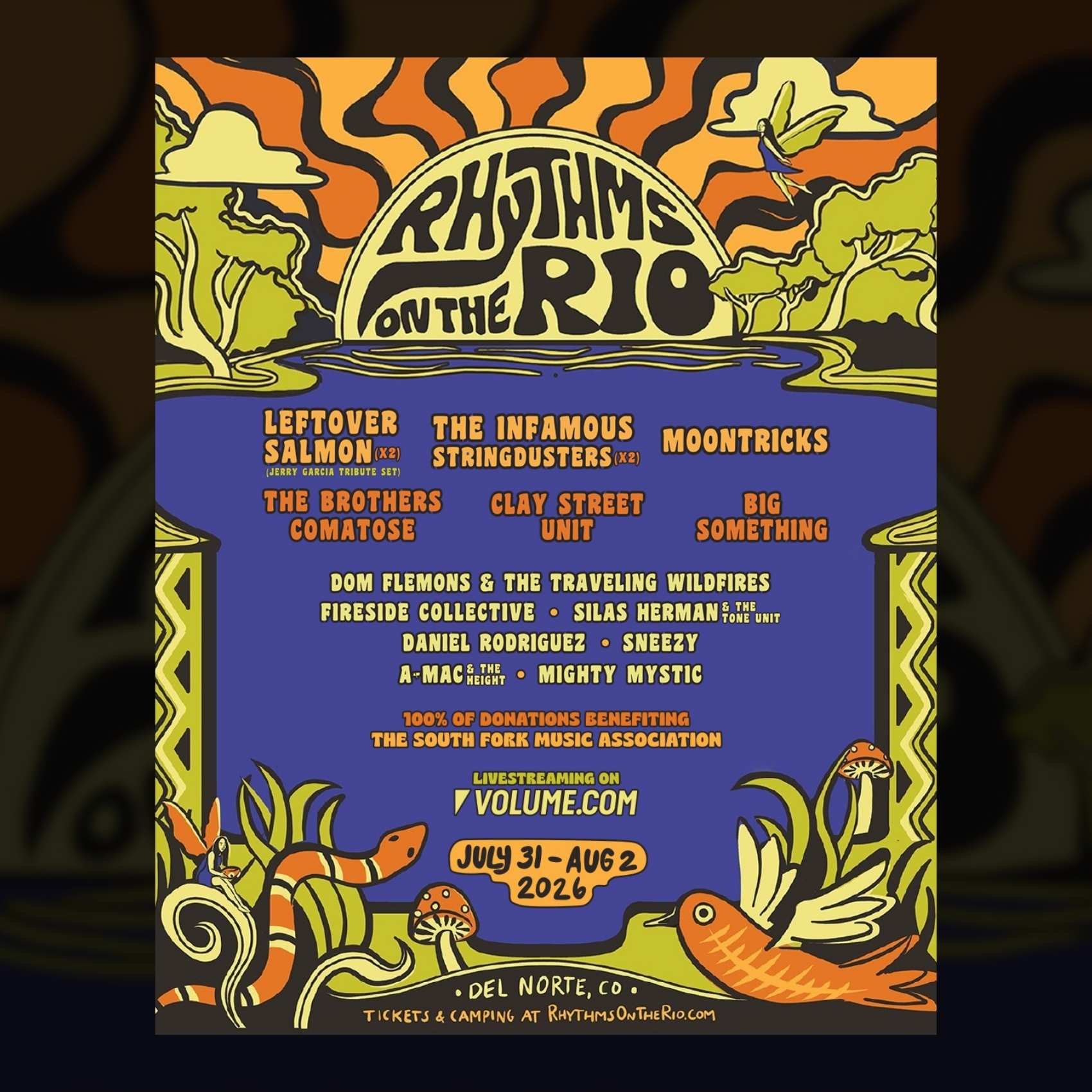 Rhythms On The Rio 2026 Livestream Benefitting The South Fork Music Association ft. Leftover Salmon, The Infamous Stringdusters, and more. poster image